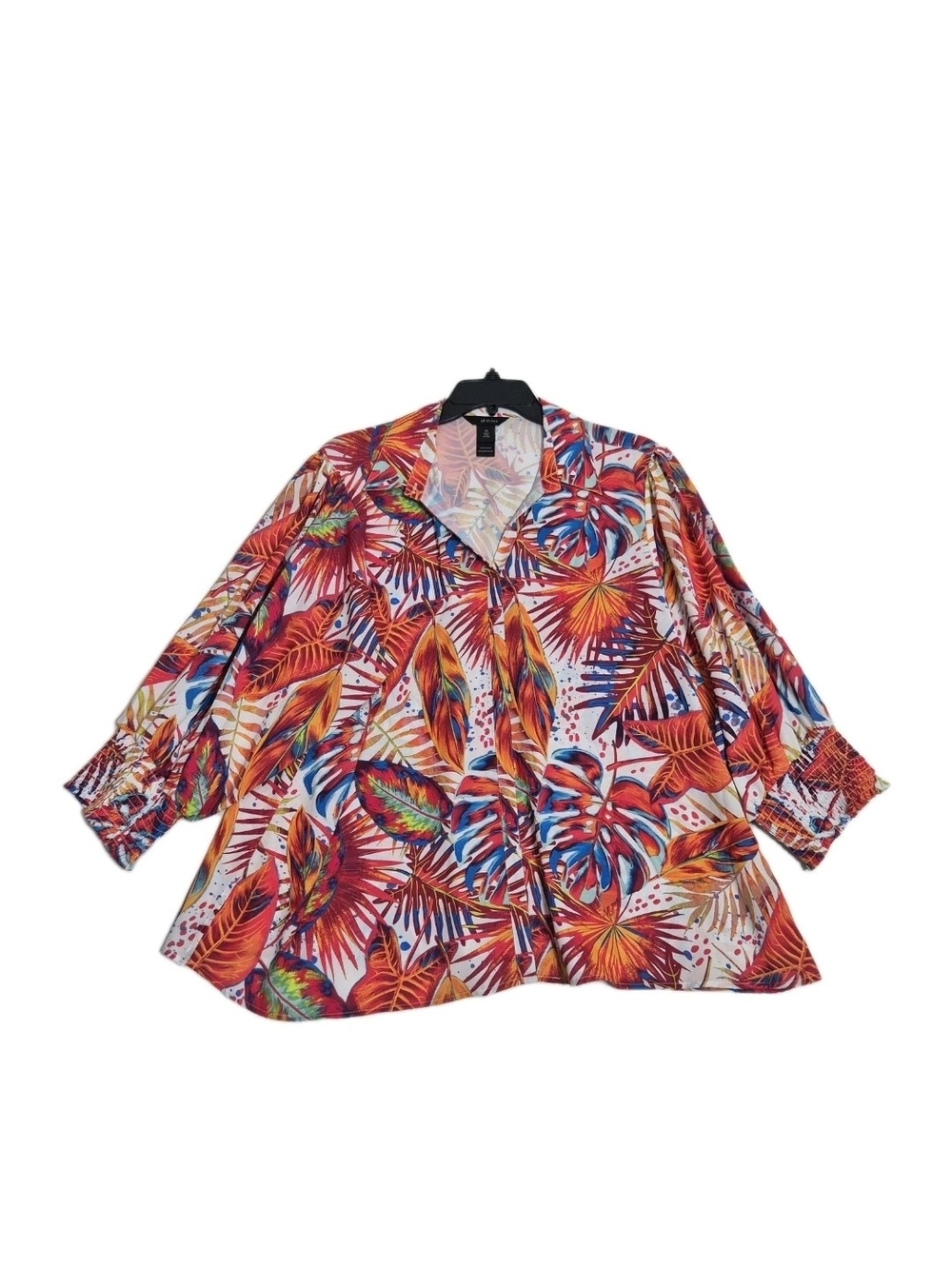 Ali Miles Women's Plus Top Size 2X Top V Neck Long Sleeve Tunic Blue 60